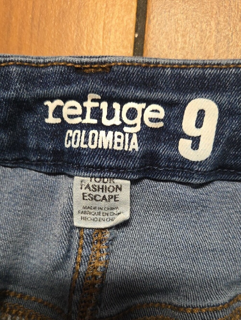 refuge Dark Blue Distressed Cropped Denim Shorts - Picture 2 of 4